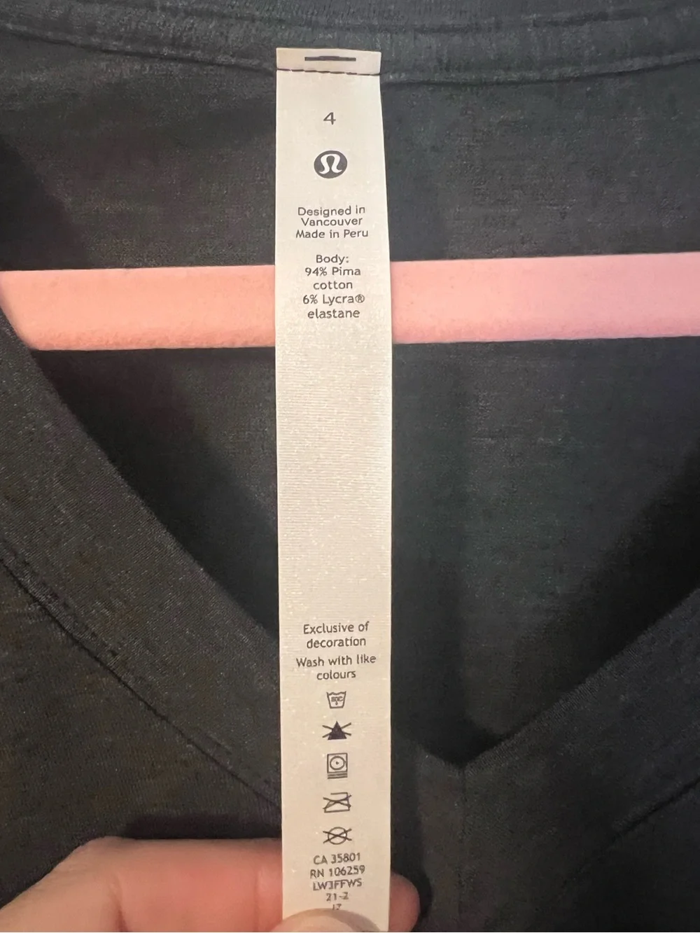 #386 Lululemon Side Tie V-Neck Tee Heathered Black Size 4 NWT Pima Cotton